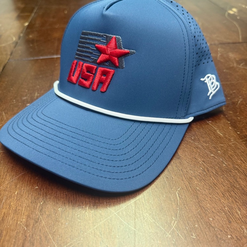 Branded Bills USA Flag Rope Snapback Cap Performance Hat Mens OSFM Blue